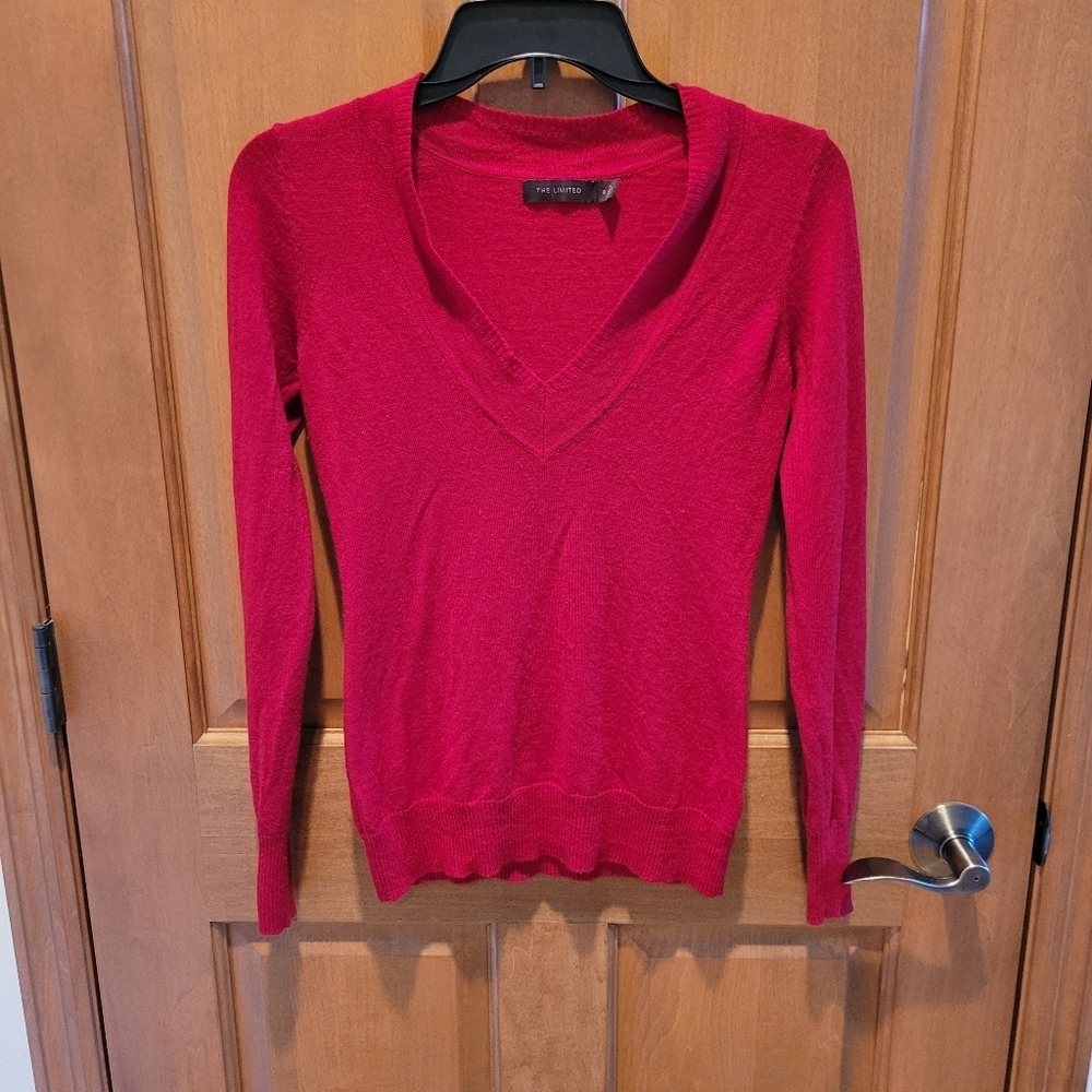 The Limited Merino Wool Blend V Neck Sweater Red Size Small